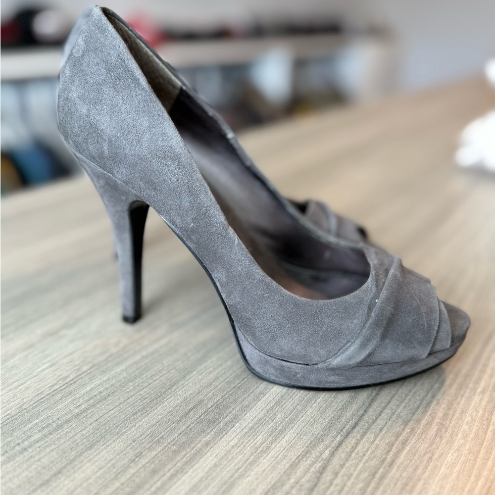 Nine West Charcoal Suede Peep-Toe Heels